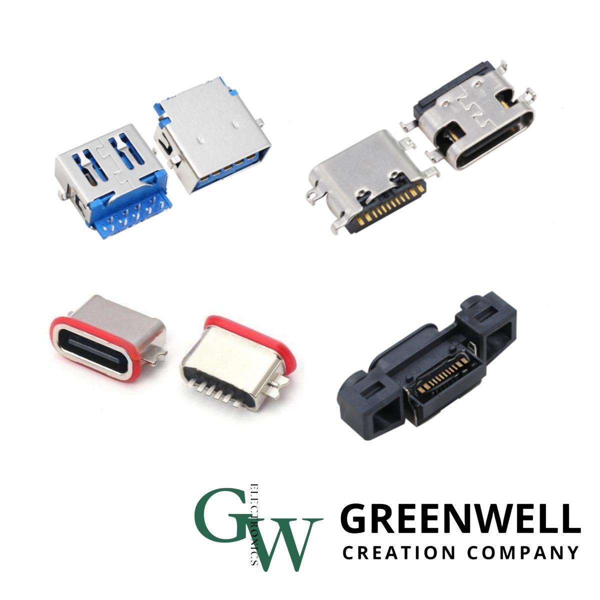 usb A male female dip smt_type c_water proof_sink_electronic parts_Greenwell Creation Company